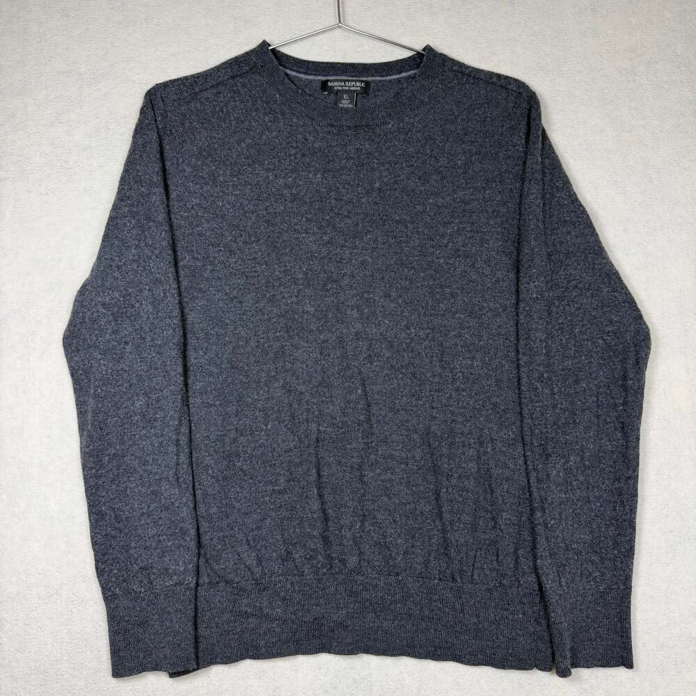 Banana Republic Sweater Mens XL Extra Fine Merino Wool Crew Neck Dark Gray